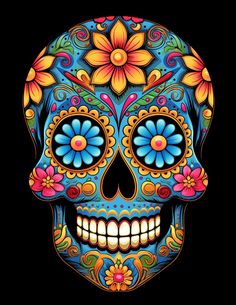 a colorful sugar skull with flowers on it