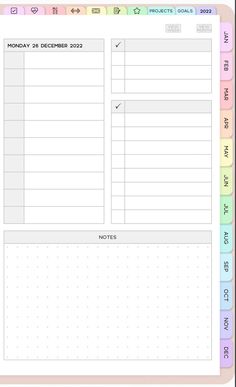 the printable planner is shown in pastel colors and includes notes, numbers, and symbols