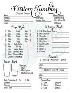 the custom tumbler order form is shown