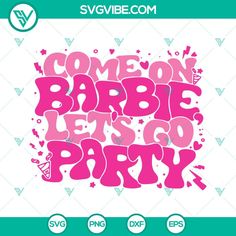 some type of lettering that is pink and white with the words come on parade party