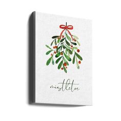 a christmas card with holly branches and berries