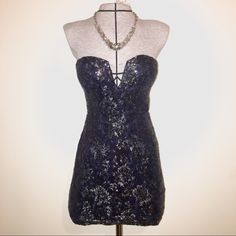 Nwot Midnight Navy Blue Cocktail Dress, Mini Strapless Style, So Sparkly! Very Cute, Never Worn. It Is Unfortunately Too Big For Me. There Is Padding In The Chest And Rubber Along The Top Edge To Hold It In Place. Very Sturdy Bodice, No Bra Needed. Glamorous Blue Strapless Dress For Party Season, Blue Strapless Mini Dress For Party Season, Blue Strapless Dress For Party Season, Holiday Mini Dress With Sweetheart Neckline For Night Out, Blue Strapless Mini Dress For Night Out, Blue Strapless Dress For Party Season Night Out, Strapless Blue Mini Dress For Night Out, Glamorous Blue Strapless Mini Dress, Glamorous Strapless Blue Mini Dress