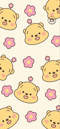 a bunch of cartoon bears with flowers on them