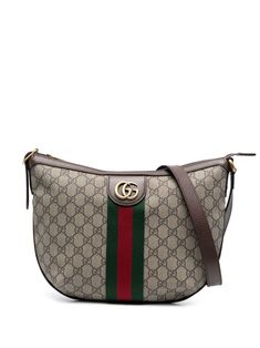 brown calf leather classic GG canvas gold-tone logo plaque top zip fastening curve-edge body Ophidia Gg Small Shoulder Bag, Gucci Mini, Gucci Ophidia, Gucci Fashion, Mini Shoulder Bag, Small Shoulder Bag, Modern Man, Louis Vuitton Damier, Calf Leather