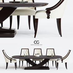 the table and chairs are all in different positions, but one is white with black trim