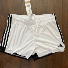 White Soccer Athletic Shorts! Never Worn! 3’ Inseam And Elastic Band! Adidas Sporty White Athletic Shorts, White Three-stripe Sports Shorts, White Athleisure Shorts With Three Stripes, White Stretch Bottoms With Three Stripes, White Shorts With Three Stripes For Spring, White Three Stripes Shorts For Spring, White Adidas Bottoms With Three Stripes, Adidas White Bottoms With Three Stripes, White Adidas Sports Shorts