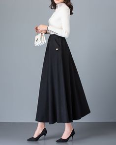 * A high-end long wool skirt with wide hem, very cool. * Made of wool blends, fully lined and with two side pockets. * Fixed waist on front, partial elastic waist on back and side invisible zipper. * Can custom make waist size and skirt length. * Material: Outer-50% wool, 50% polyester; lining-100% polyester * Washing instructions: Dry Clean Only * Size: True to US size, US 0-US 20 are available, you can let us know your usual size and height in your order. * Shipping: Free shipping Processing t Chic Wide Leg Winter Skirt, Formal Wide-leg Skirt With Pockets, Formal Wide Leg Skirt With Pockets, Formal Flared Skirt With Pockets, Winter Full Skirt Bottoms With Pockets, Chic Fall Maxi Skirt With Pockets, Winter Wide Leg Skirt With Pockets, Chic Wool Skirt With Pockets, Elegant Fall Skirt With Pockets