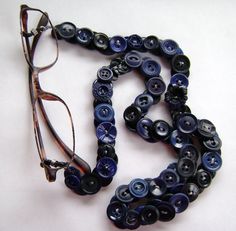 Glasses Chain in Vintage Buttons  Blue and Navy by MRSButtons, $32.00 Handmade Blue Glass Glasses Chains, Button Eyes, The Deep, Eye Glasses, Fashion Beauty