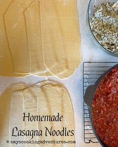 homemade lasagna noodles are being made in the kitchen and ready to be cooked