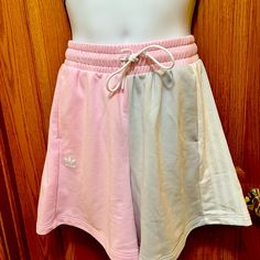 Pale Grey And Pink Front. Solid Pale Pink Back. Adidas Pink Shorts For Spring, 90s Style Pink Cotton Bottoms, Spring Pink Y2k Style Shorts, Pink Y2k Style Short Bottoms, Adidas Pink Bottoms For Summer, Adidas Shorts For Spring Streetwear, Casual Pink Adidas Shorts, Adidas Spring Streetwear Shorts, Adidas Cotton Shorts For Spring