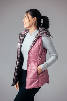 This vest is printed with allover a chic plaid on one side and reverses to a solid underside, so you can switch it up depending on your outfit and mood. Quilting and functional zip pockets combine style and function, while the lightweight and packable design makes it an easy choice for travel. Wear it over everything from dresses to long-sleeve shirts. Introducing the New Nylon Vest which mimics both the detail and design elements of the original The Anorak Jacket. Manufactured with 100% Water Resistant Nylon this vest is dyed to match the "The Anorak", and together, these garments make the "perfect set". The vest can also be worn separately and is fabulous on its own. Each vest includes a matching pouch for storage. Travel Wear, Anorak Jacket, White Ducks, Down Vest, Lumberjack, Front Zipper, Design Elements, Zip Pockets, Quilting