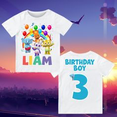 Birthday Custom T Shirt, Personalized Family shirt, All colors, All Sizes, Short, 3/4 & Long Raglan Sleeves  T-shirt super soft to the touch, fresh and with super bright images You can customize your shirts for any occasion, customize for your family, friends, etc. SIZE 3M, 6M, 12M, 18M 2T, 3T, 4T,  5T,  6T YOUTH XS,  YOUTH S.  YOUTH M.  YOUTH L, YOUTH XL S,  M, L, XL, 2XL PLEASE REFER TO SIZING CHART FOR BEST RESULTS PROCESSING TIME: 1 BUSINESS DAYS (DOES NOT INCLUDE WEEKENDS) STANDARD SHIPPING Blue T-shirt With Custom Print For Birthday, Customizable Fun Multicolor T-shirt, Cute Birthday T-shirt With Character Print, Fun T-shirt With Character Print For Gift, Cute Birthday T-shirt With Cartoon Print, Short Sleeve Tops With Character Print For Birthday Gift, Birthday T-shirt With Name Print, Short Sleeve, Family Matching Birthday T-shirt With Name Print, Birthday Name Print Short Sleeve T-shirt