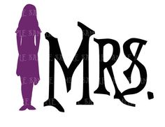 the silhouette of a woman standing in front of an mr and mrs sign with black letters