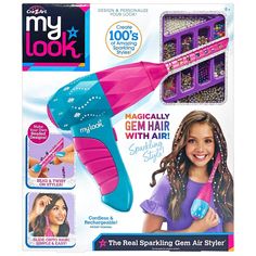 Totally New 2-in-1 Real Air Styler! This specially designed styler magically adorns your hair with gems and beads using the power of air. Design your own beaded strands with a trendy assortment of colorful and metallic beads. It's as easy as 1-2-3 – create bead strands, slide onto the beading tube, turn on the styler, and slide your beaded creation onto your hair! Effortlessly achieve 100s of different gem and bead looks for party perfection, team and school spirit, holiday sparkle, and more. Ev Hair With Gems, Gem Hair, Air Design, Craft Activity, Holiday Sparkle, Activity Kits, Sewing Party, Hair Beads, All Toys