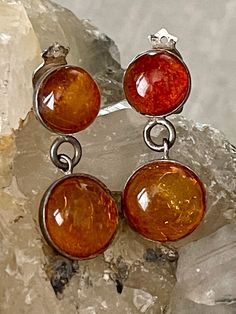 g Costume Jewelry Round Earrings Gift, Amber Dangle Jewelry With Matching Earrings, Round Costume Jewelry Earrings Gift, Artisan Dangle Jewelry For Formal Occasions, Artisan Cabochon Jewelry For Formal Occasions, Amber Cabochon Jewelry For Anniversary, Collectible Round Amber Jewelry, Artisan Orange Nickel-free Jewelry, Vintage Amber Drop Earrings