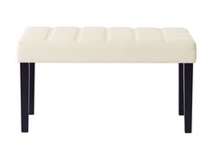 White leather bench with sleek black metal legs, modern minimalist design, and tufted seat cushion. Modern Entryway Bench, Padded Seating, Modern Entryway, Patio Storage, Patio Bar Set, Patio Swing, Leather Bench, Cabinet Accessories, Mattress Box Springs