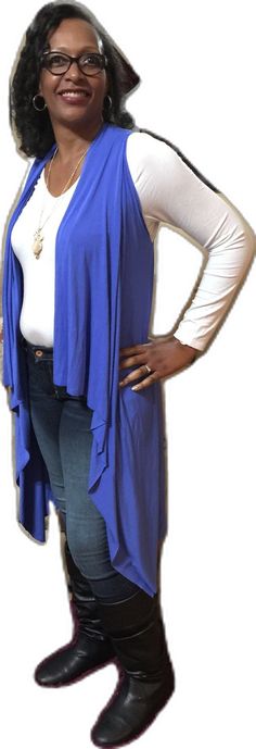 Fitted Open Front Vest For Layering, Open Front Vest For Layering, Fitted Open Front Vest For Fall, Spring Layering Vest Cardigan, Blue Fitted Vest For Fall, Blue Wrap Outerwear For Spring, Blue V-neck Outerwear For Layering, Versatile Blue Outerwear For Layering, Casual Blue Wrap Cardigan