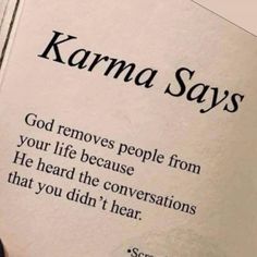 an open book with the words karma says on it