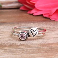 Valentine's Day Gift Personalized for Her. Stacking Love Heart Band, Multiple Rings, Stacking Ring Set, Silver Ring Set, Birthday Ring, New Mom Gift, Confirmation Gifts, Ring Stacking, Initial Ring