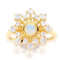 Ella Moonstone Burst Ring - Rings - 1 Diana Ring, Ornate Ring, Ring Jewellery Design, Magical Jewelry, Synthetic Opal, Girl Jewelry, Sell Gold, Pink Stone, Cz Stone