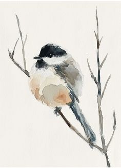 a watercolor painting of a bird sitting on a branch