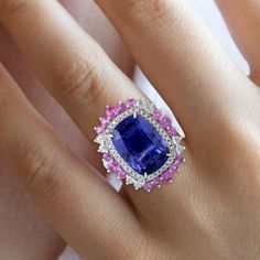 9.81 Carat Tanzanite Diamond Ring 18 Karat White Gold For Sale at 1stdibs Queen Jewelry, Tanzanite Diamond Ring, Gold For Sale, Tanzanite Diamond, Tanzanite Ring, Exquisite Jewelry, Antique Rings, Cocktail Rings, Handmade Ring