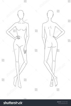 two female mannequins standing in front and back view, one with her hands on