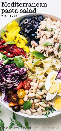 the cover of mediterranean pasta salad