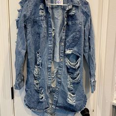 Thrill Womens Blue Stonewashed Denim Regular Casual Long Sleeves Distressed Denim Jacket Size Large! Great Oversized Fit To Wear With Jeans Or Over Any Outfit. Nwt & Never Worn. Brand: Thrill Department: Women Color: Blue Size Type: Regular Size: Large Type: Shirt/Jacket Style: Distressed Pattern: Stone Washed/Bleached Closure: Button Fit: Regular/Size L Occasion: Casual Features: Breathable, Collared Condition: New With Tags Pit To Pit: 21.5 Inches Length: 35 Inches Home Is Pet Free, Bug Free A Distressed Washed Blue Denim Jacket, Washed Blue Distressed Denim Jacket, Ripped Medium Wash Button-up Outerwear, Ripped Denim Blue Button-up Denim Jacket, Light Wash Ripped Button-up Denim Jacket, Medium Wash Ripped Button-up Outerwear, Ripped Denim Blue Button-up Jacket, Ripped Light Wash Button-up Outerwear, Light Wash Ripped Cotton Denim Jacket