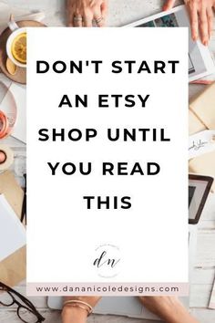 people sitting at a table with laptops and papers in front of them text reads don't start an etsy shop until you read this