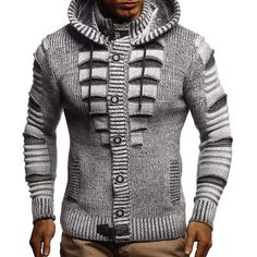 US$ 55.50 - Hooded Plain Standard Button Winter Men's Sweater - www.zicopop.com Loose Knitwear, Hooded Knit Cardigan, Clothes Sweater, Sweater Outfits Fall, Hooded Cardigan Sweater, Knitwear Sweater, Mens Cardigan Sweater, Men's Cardigan, Pullover Outfit