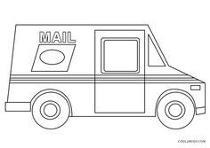 the mail truck is outlined in black and white, it's ready to be used for