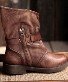 Strap Boots, Boot Straps, Leather Cushion, Cross Straps, Vintage Brown, Brown Boots, Cowhide Leather, Rubber Sole, Leather Upper