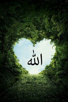 the heart shape is surrounded by trees and leaves, with an arabic writing on it