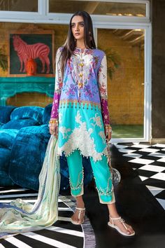 Buy Lawn Dresses-Sana Safinaz Lawn Outfit in Turquoise Color-Lawn Wear With Embroidery, Patch Work In USA, UK, Canada, Australia  Visit Now : www.NameerabyFarooq.com or Call / Whatsapp : +1 732-910-5427 Pakistani Designer Suits, Turquoise Fabric, Sana Safinaz, Pakistani Lawn Suits, Summer Lawn, Lawn Dress, Desi Style, Pretty Shirts, Lawn Fabric