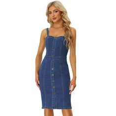 A jean dress is a must-have staple item in your all-year-around wardrobe. This sleeveless tank dress with breathable denim fabric, a simple and classic design, is perfect for summer. You also can pair it with casual basic t-shirt tops or blouses for an elegant and chic look. Stylish denim dresses for women can be easily dressed down, paired with some sweet sandals or a sassy pair of heels for a dainty and feminine look. Denim Dresses For Women, Denim Tank Dress, Button Down Denim Dress, Jean Dresses, Sleeveless Denim Dress, Denim Jean Dress, Denim Tank, Marine Uniform, Womens Denim Dress