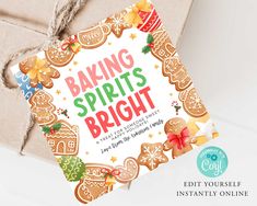 a package with the words baking spirits bright on it and an image of gingerbreads