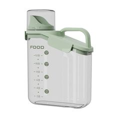 a food container with a green handle on the top and white lid is shown in front of a white background