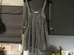 MY TREE CROCHET LIGHT GREY SWING TOP ~ SIZE LARGE ~ EUC #MyTree Gray Open Knit Top For Spring, Gray Bohemian Tops For Summer, Gray Bohemian Summer Tops, Gray Bohemian Sleeveless Top, Gray Sleeveless Bohemian Top, Tree Crochet, Ebay Store, Boho Chic, Flapper Dress