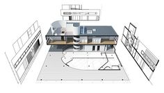 an architectural drawing of a house with several sections cut out to show the floor plan