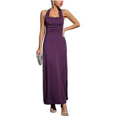 Questions? Leave A Comment Below! Backless Maxi Dress, Backless Maxi Dresses, Dress Purple, Purple Dress, Halter Neck, Leave A Comment, Purple Color, Color Purple, Maxi Dress