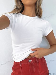 Short-Sleeve Breathable Nylon Knit Top Slim Fit Base Layer Summer Tops Casual, Solid Crop Top, Tops Casual, Workout Tshirts, Flowing Maxi Dress, Glamorous Evening Gowns, Base Layer, Summer Tops, Casual Tops