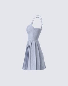 Command the attention of any room you walk into in this grey mini dress 🙌 Effortlessly chic and endlessly versatile, this piece is made from poly suiting fabric and complete with a fit & flare style and a pleated skirt 🖤 Chic A-line Mini Dress With Box Pleat, Chic A-line Pleated Mini Dress, Chic Fitted Mini Dress With Box Pleat, A-line Mini Dress With Pleated Back, Fitted Mini Dress With Box Pleat, A-line Mini Dress With Pleated Bodice, Gray A-line Mini Dress For Spring, Fitted Box Pleat Mini Dress For Party, Fitted Mini Dress With Box Pleat For Party