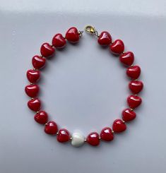 Statement Chocker necklace made with porcelain beads in heart shape. Available in white, red, and blue colors. Porcelain Beads, Chocker Necklace, Red Necklace, Necklace Red, Necklace White, Austin Tx, Heart Shape, Red And Blue, Heart Shapes