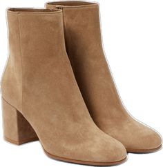 Beige Suede Ankle-high Boots, Suede Square Toe Heeled Boots With Sculpted Heel, Beige Suede Boots With Reinforced Heel, Suede Heeled Boots With Sculpted Heel And Square Toe, Beige Calf Leather Boots With Reinforced Heel, Beige Suede Heeled Boots For Fall, Beige Suede Boots With Block Heel, Chic Suede Ankle Heeled Boots, Suede Heeled Boots With Sculpted Block Heel