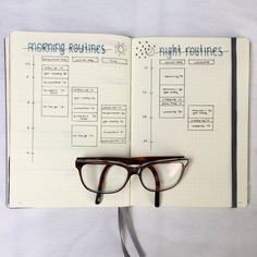 an open book with glasses on top of it