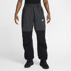 Crafted with stretchy woven material, these Nike Tech pants offer you ease of movement and adjustability. The wide-leg cut is paired with bungee locks at the ankles that let you switch up the fit. Stretch Techwear Parachute Pants, Techwear Solid Parachute Pants With Elastic Waistband, Baggy Techwear Sweatpants With Elastic Waistband, Techwear Nylon Sports Pants, Nike Tech Pants, Sporty Stretch Full-length Parachute Pants, Nike Tech Fleece Pants, Tech Pants, Oversized Pants