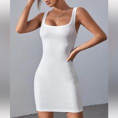 Fashion Nova Sculpted Ribbed Mini Dress Color: White Size: Small Mini Dress Sleeveless Scoop Neck Double Ribbed Stretch Snatching 96% Polyester 4% Spandex Brand New Never Worn Before No Tags Attached Super Flattering! Has An Amazing Stretch And Fabric To It And Sucks You In So Perfectly! White Scoop Neck Bodycon Dress, White Scoop Neck Mini Dress For Summer, White Scoop Neck Summer Mini Dress, Summer White Scoop Neck Mini Dress, White Scoop Neck Mini Dress Casual, White Scoop Neck Casual Mini Dress, White Scoop Neck Mini Dress, Casual White Mini Dress With Scoop Neck, White Ribbed Sleeveless Mini Dress