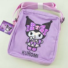 Kuromi Shiny Manufatto Shoulder Bag - Blippo Kawaii Shop Purple Harajuku Student Bag, Purple Harajuku Style Student Bag, Kawaii Shoulder Bag With Zipper Closure, Kawaii Shoulder Bag With Adjustable Strap, Purple Harajuku Shoulder Bag For Everyday Use, Harajuku Style Purple Shoulder Bag For Everyday, Kawaii Purple Shoulder Bag For Travel, Purple Kawaii Shoulder Bag For Travel, Purple Kawaii Shoulder Bag