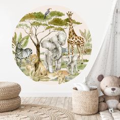 PRICES MAY VARY. Wildlife Theme: A circle composed of Watercolor Tree, Elephant, Giraffe, lion, Zebra, Monkey patterns, Which is a great choice to decorate your room with your family to DIY and create a fantastic scene. Decoration Scenes: Jungle Animals wall art mural is a multipurpose sticker, Perfect for girls' boy's rooms, living room, nursery, baby rooms, bedrooms decoration or anywhere you want to decorate. Easy to Peel and Stick: Safari Animals Wall Decor vinyl decals are made from non-tox Safari Animal Wall Decals, Woodland Wall Decor, Elephant Decoration, Wall Stickers Animals, Boy Girl Bedroom, Woodland Wall, Playroom Wall Decor, Animal Wall Decals, Baby Stickers